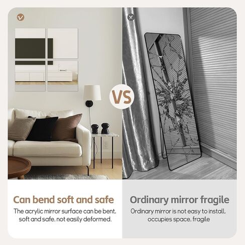 Abyssaly Mirror Stickers for Walls 4 Pack 11.8''x11.8'' Self Adhesive Stick on Mirrors Tiles Small Peel and Stick 2mm Unbreakable Wall Mirrors Decorative Sheets for Kitchen in Saudi Arabia