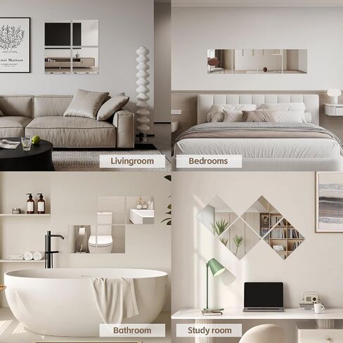 Abyssaly Mirror Stickers for Walls 4 Pack 11.8''x11.8'' Self Adhesive Stick on Mirrors Tiles Small Peel and Stick 2mm Unbreakable Wall Mirrors Decorative Sheets for Kitchen in Saudi Arabia
