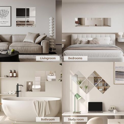 Abyssaly Mirror Stickers for Walls 4 Pack 11.8''x11.8'' Self Adhesive Stick on Mirrors Tiles Small Peel and Stick 2mm Unbreakable Wall Mirrors Decorative Sheets for Kitchen in Saudi Arabia