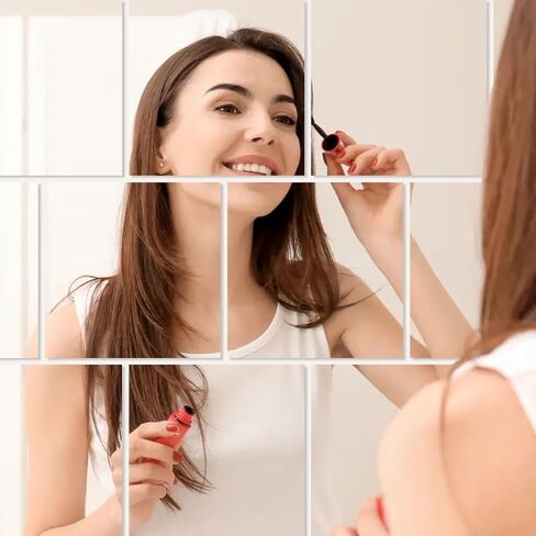 Abyssaly Mirror Stickers for Walls 4 Pack 11.8''x11.8'' Self Adhesive Stick on Mirrors Tiles Small Peel and Stick 2mm Unbreakable Wall Mirrors Decorative Sheets for Kitchen in Saudi Arabia