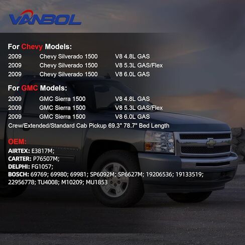 مجموعة وحدة مضخة الوقود الكهربائية متوافقة مع 2009 Chevy Silverado 1500 GMC Sierra 1500 4.8L 5.3L 6.0L CAB Pickup استبدال E3817M P76507M VANBOL0118 مع استشعار ضغط وحدة الإرسال O O-RING in Saudi Arabia