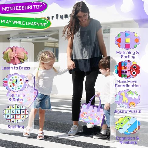 Esjay Toddler Busy Board, Montessori Toys to Learn Fine Motor Skill, Educational Sensory Board, Toddler Activities for Travel Airplane Car(Green) in Kuwait