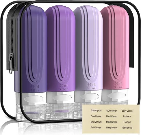 Travel Bottles for Toiletries, 3oz TSA Approved Travel Size Toiletries, Silicone Leak-Proof Refillable Containers, Squeezable Liquid Essentials Bottles W/Clear Bag（GRAY） in Saudi Arabia