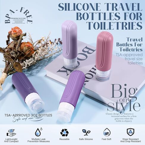Travel Bottles for Toiletries, 3oz TSA Approved Travel Size Toiletries, Silicone Leak-Proof Refillable Containers, Squeezable Liquid Essentials Bottles W/Clear Bag（GRAY） in Saudi Arabia