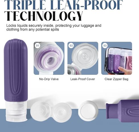 Travel Bottles for Toiletries, 3oz TSA Approved Travel Size Toiletries, Silicone Leak-Proof Refillable Containers, Squeezable Liquid Essentials Bottles W/Clear Bag（GRAY） in Saudi Arabia