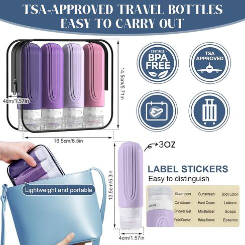 Travel Bottles for Toiletries, 3oz TSA Approved Travel Size Toiletries, Silicone Leak-Proof Refillable Containers, Squeezable Liquid Essentials Bottles W/Clear Bag（GRAY） in Saudi Arabia