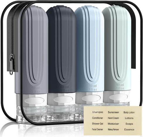 Travel Bottles for Toiletries, 3oz TSA Approved Travel Size Toiletries, Silicone Leak-Proof Refillable Containers, Squeezable Liquid Essentials Bottles W/Clear Bag（GRAY） in Saudi Arabia