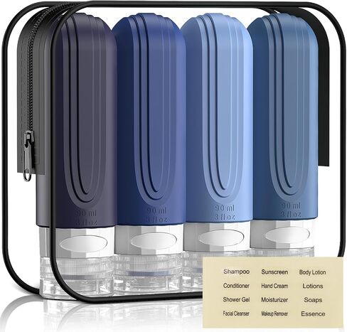 Travel Bottles for Toiletries, 3oz TSA Approved Travel Size Toiletries, Silicone Leak-Proof Refillable Containers, Squeezable Liquid Essentials Bottles W/Clear Bag（GRAY） in Saudi Arabia
