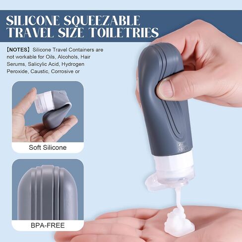 Travel Bottles for Toiletries, 3oz TSA Approved Travel Size Toiletries, Silicone Leak-Proof Refillable Containers, Squeezable Liquid Essentials Bottles W/Clear Bag（GRAY） in Saudi Arabia