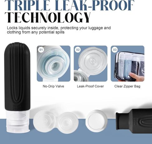 Travel Bottles for Toiletries, 3oz TSA Approved Travel Size Toiletries, Silicone Leak-Proof Refillable Containers, Squeezable Liquid Essentials Bottles W/Clear Bag（GRAY） in Saudi Arabia