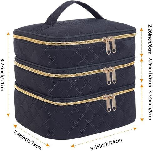 Large Makeup Bag 3 Layers with Handle Travel Makeup Bag Organizer Toiletry Accessories Bottles, Brushes, and Skin Care Products (Blakc) in Saudi Arabia