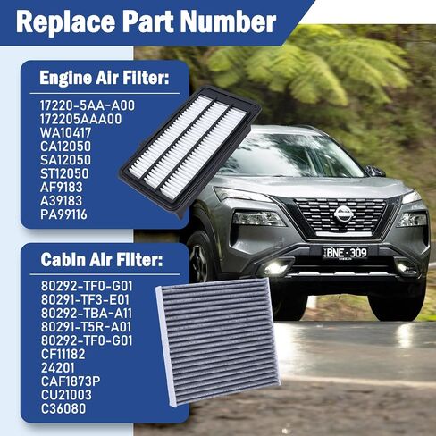 Cabin & Engine Air Filter kit Fit for Honda CRV CR-V 1.5L L4 2017-2022 / Civic 1.5L L4 2016-2021, Replaces 17220-5AA-A00, 80292-TF0-G01 (Only for 1.5L Turbo, Not for 2.0L 2.4L Hybrid) in Saudi Arabia