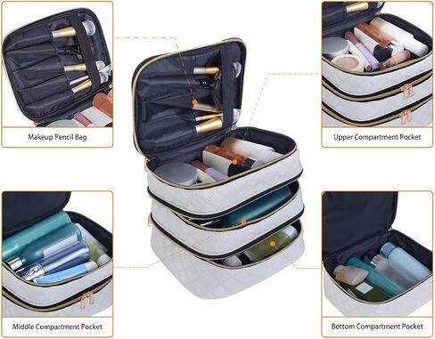 Large Makeup Bag 3 Layers with Handle Travel Makeup Bag Organizer Toiletry Accessories Bottles, Brushes, and Skin Care Products (Blakc) in Saudi Arabia