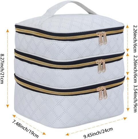 Large Makeup Bag 3 Layers with Handle Travel Makeup Bag Organizer Toiletry Accessories Bottles, Brushes, and Skin Care Products (Blakc) in Saudi Arabia