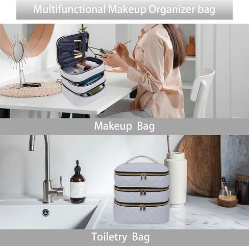 Large Makeup Bag 3 Layers with Handle Travel Makeup Bag Organizer Toiletry Accessories Bottles, Brushes, and Skin Care Products (Blakc) in Saudi Arabia