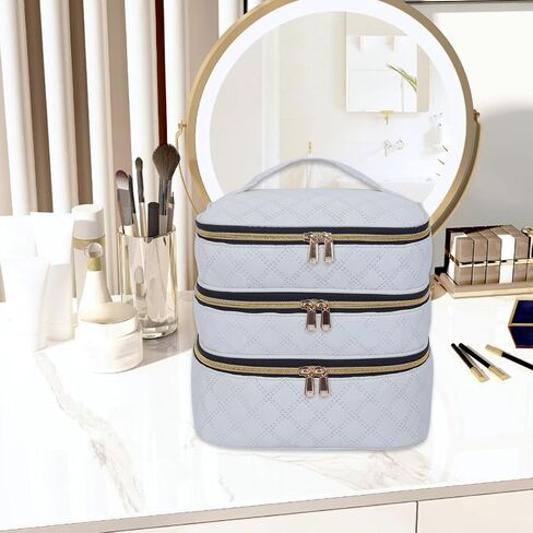 Large Makeup Bag 3 Layers with Handle Travel Makeup Bag Organizer Toiletry Accessories Bottles, Brushes, and Skin Care Products (Blakc) in Saudi Arabia