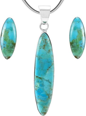 Matching Turquoise Pendant & Earrings Set 925 Sterling Silver (Pendant, Earrings, Stainless Necklace 20") in Saudi Arabia