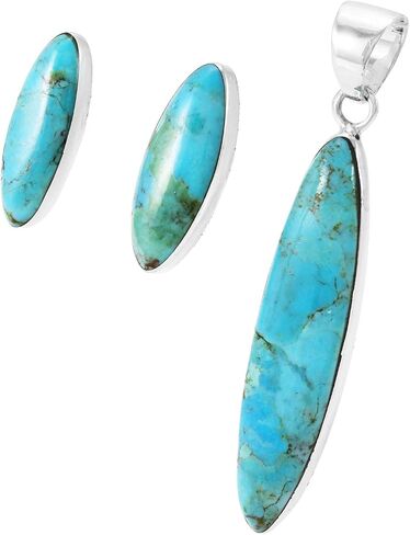 Matching Turquoise Pendant & Earrings Set 925 Sterling Silver (Pendant, Earrings, Stainless Necklace 20") in Saudi Arabia