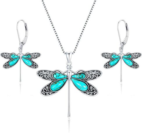 Genuine Dragonfly Turquoise Jewelry Set for Women, Sterling Silver Vintage Native American Western Jewelry Birthdays Gift for Women in Saudi Arabia