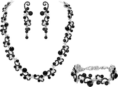 EVER FAITH Women's Austrian Crystal Elegant Wedding Flower Wave Necklace Earrings Bracelet Set in Saudi Arabia