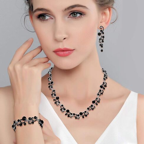 EVER FAITH Women's Austrian Crystal Elegant Wedding Flower Wave Necklace Earrings Bracelet Set in Saudi Arabia