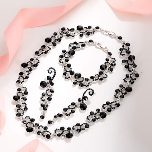 EVER FAITH Women's Austrian Crystal Elegant Wedding Flower Wave Necklace Earrings Bracelet Set in Saudi Arabia