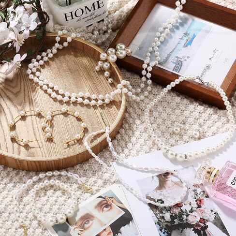 8 Pcs Pearl Necklace and Earrings Set for Women 1920s Costume Jewelry Bracelet Set for Wedding Birthdays Gifts in Saudi Arabia