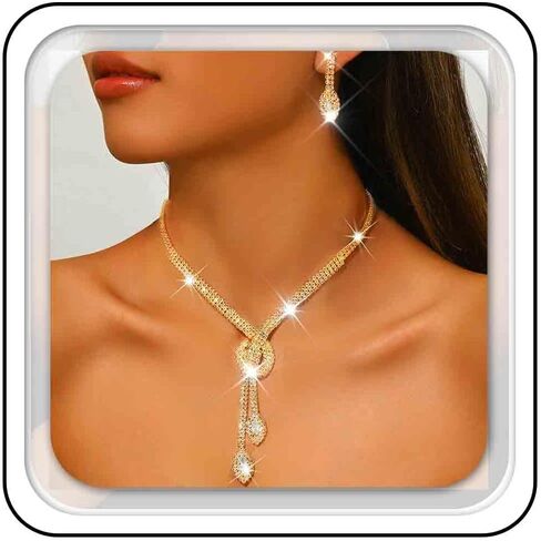 Kilshye Rhinestone المجوهرات مجموعة قلادة الزفاف الزفاف مجموعات حرك الحلقات حفلة موسيقية للنساء in Kuwait