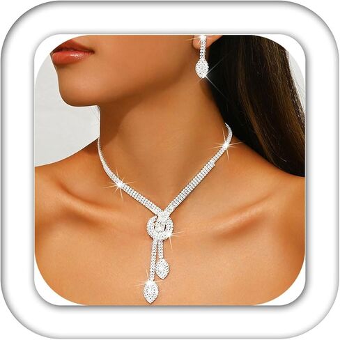 Kilshye Rhinestone المجوهرات مجموعة قلادة الزفاف الزفاف مجموعات حرك الحلقات حفلة موسيقية للنساء in Kuwait