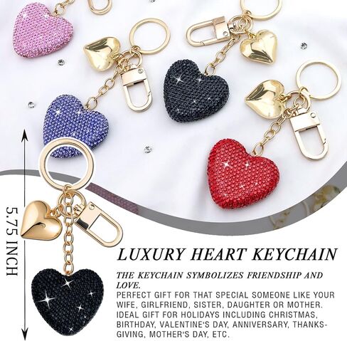 Heart Keychain Cute Bling Rhinestone Key Chain For Car Keys Bag Charms Purse Charms Accessories in Saudi Arabia