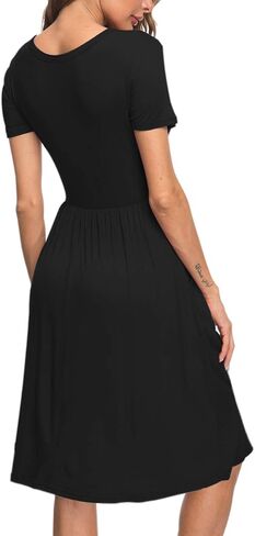 AUSELILY Women's Short Sleeve Empire Waist Dress Pleated Loose Swing Knee Length Dresses with Pockets 2025 New in Saudi Arabia