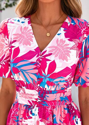 Prettygarden Summer Maxi Dresses for Women 2025 Floral v Neck Puff Sleeve Empire Ampire A Line Long Beach Buho Dress in Saudi Arabia