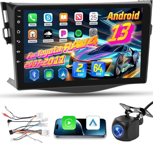 4 + 64g Android Car Stereo لـ Toyota Rav4 2007-2011 ، راديو Carplay و Android Auto - 9 بوصات من شاشة اللمس مع 32EQ DSP ، WiFi ، FM RDS ، GPS ، رابط المرآة + AHD View View Camera in Kuwait