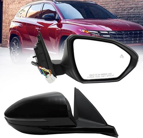 Right Passenger Side Door Mirror Fit for 2022 2023 2024 Hyundai Tucson with Power Glass Heated Turn Signal and Blind Spot Detectiopn 8-Pins Manual Folding Baked Black Rear View Mirror in Saudi Arabia