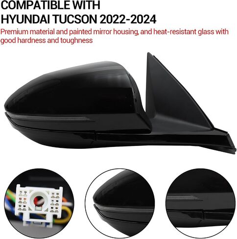 Right Passenger Side Door Mirror Fit for 2022 2023 2024 Hyundai Tucson with Power Glass Heated Turn Signal and Blind Spot Detectiopn 8-Pins Manual Folding Baked Black Rear View Mirror in Saudi Arabia
