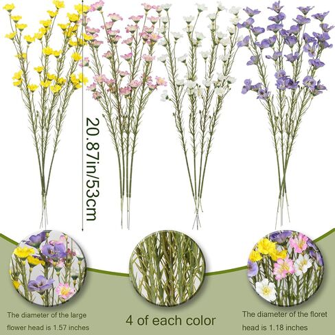 16 Pcs Artificial Wildflowers with Stems Bulk Silk Spring Flowers Floral Picks 21inch Fake Forsythia Branches Faux Wildflowers Arrangements for Home Decor Indoor Outdoor Wedding Centerpieces in Kuwait
