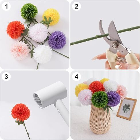 10pcs Artificial Yellow Flowers Faux Flowers Chrysanthemums Ball Silk Larger Fake Mums Flowers with Stems for Mother's Day Easter Wedding Bouquet Home Table Kitchen Decor Indoor (Yellow) in Kuwait