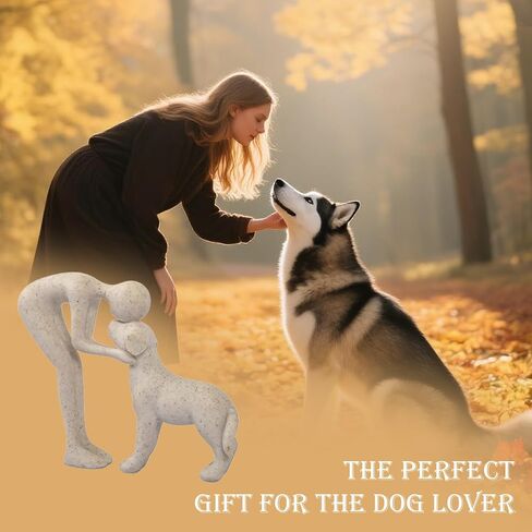 Dog Sculpture Home Decor Statue: Cute Man and Dog Statue for Home Décor Pet Memorial Present for Dogs Lovers Resin Collectible Figurine for Living Room Office Bedroom or Tabletop Display (Sandstone) in Saudi Arabia