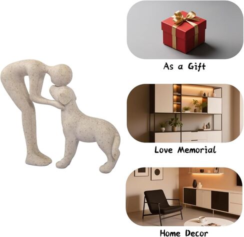 Dog Sculpture Home Decor Statue: Cute Man and Dog Statue for Home Décor Pet Memorial Present for Dogs Lovers Resin Collectible Figurine for Living Room Office Bedroom or Tabletop Display (Sandstone) in Saudi Arabia