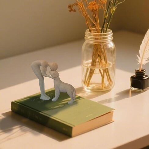 Dog Sculpture Home Decor Statue: Cute Man and Dog Statue for Home Décor Pet Memorial Present for Dogs Lovers Resin Collectible Figurine for Living Room Office Bedroom or Tabletop Display (Sandstone) in Saudi Arabia