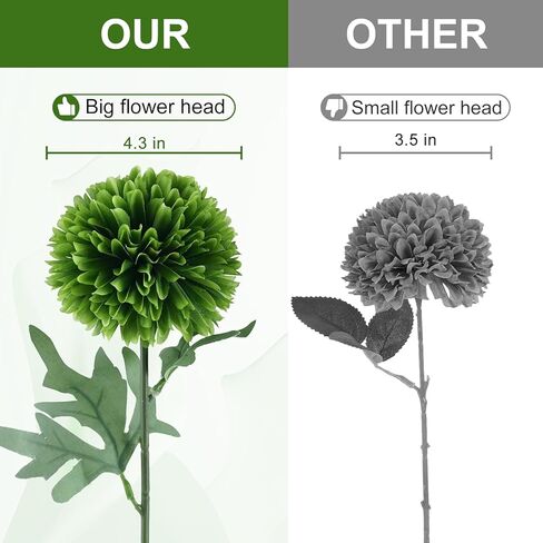 10pcs Artificial Yellow Flowers Faux Flowers Chrysanthemums Ball Silk Larger Fake Mums Flowers with Stems for Mother's Day Easter Wedding Bouquet Home Table Kitchen Decor Indoor (Yellow) in Kuwait