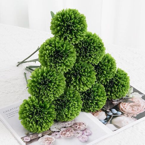 10pcs Artificial Yellow Flowers Faux Flowers Chrysanthemums Ball Silk Larger Fake Mums Flowers with Stems for Mother's Day Easter Wedding Bouquet Home Table Kitchen Decor Indoor (Yellow) in Kuwait