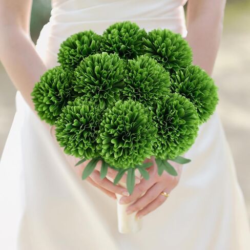 10pcs Artificial Yellow Flowers Faux Flowers Chrysanthemums Ball Silk Larger Fake Mums Flowers with Stems for Mother's Day Easter Wedding Bouquet Home Table Kitchen Decor Indoor (Yellow) in Kuwait