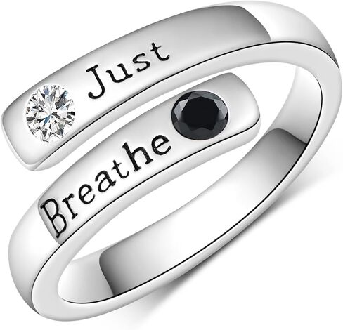 Let Them/Just Breathe/Faith Over Fear Ring 925 Sterling Silver Inspirational Gift for Women Men Healing Wrap Open Adjustable Encouragement Jewelry Gift to Friends in Saudi Arabia