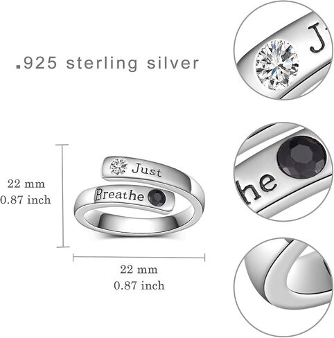 Let Them/Just Breathe/Faith Over Fear Ring 925 Sterling Silver Inspirational Gift for Women Men Healing Wrap Open Adjustable Encouragement Jewelry Gift to Friends in Saudi Arabia