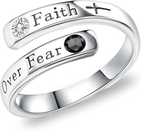 Let Them/Just Breathe/Faith Over Fear Ring 925 Sterling Silver Inspirational Gift for Women Men Healing Wrap Open Adjustable Encouragement Jewelry Gift to Friends in Saudi Arabia