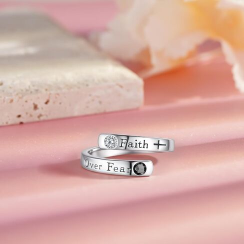 Let Them/Just Breathe/Faith Over Fear Ring 925 Sterling Silver Inspirational Gift for Women Men Healing Wrap Open Adjustable Encouragement Jewelry Gift to Friends in Saudi Arabia