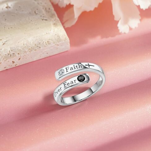 Let Them/Just Breathe/Faith Over Fear Ring 925 Sterling Silver Inspirational Gift for Women Men Healing Wrap Open Adjustable Encouragement Jewelry Gift to Friends in Saudi Arabia