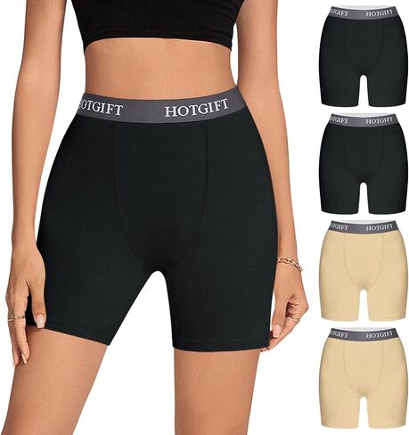 HOTGIFT Womens Boxer Shorts Cotton Boyshorts Underwear Anti Chafing Bike Shorts Leggings 4 Pack in Saudi Arabia