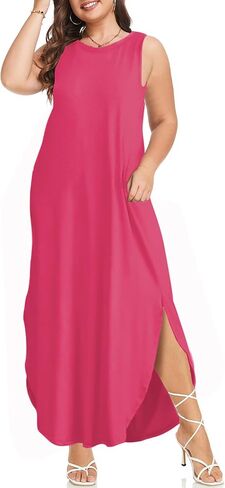 Wolddress Womens 2025 Plus Size Olcyveless Tank Dress Dression Sundress Sundress Drumping Summer Beach Long Maxi مع جيوب in Kuwait